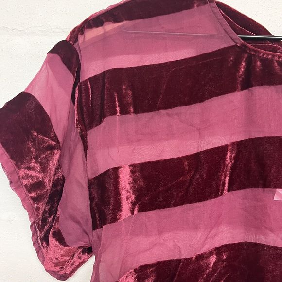 Topshop Womens Short Sleeve Velvet Sheer Striped Top Sz 4 Bow Back Holiday NWT - Picture 3 of 8